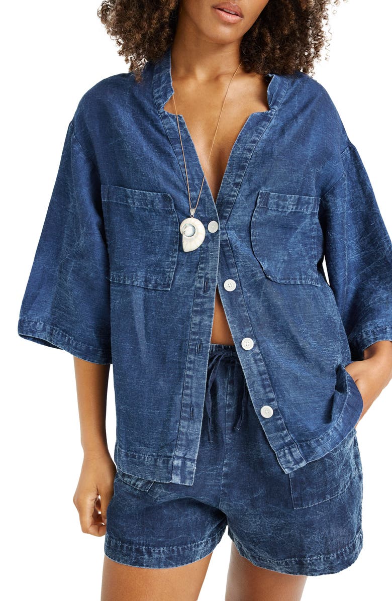 Vitamin A<sup>®</sup> Jaida Organic Cotton & Linen Denim Cover-Up Shirt, Alternate, color, Indigo