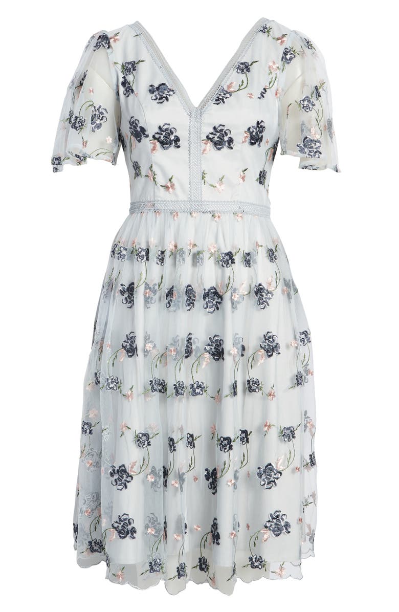 Chi Chi London Floral Embroidered Tulle Cocktail Dress, Alternate, color, 