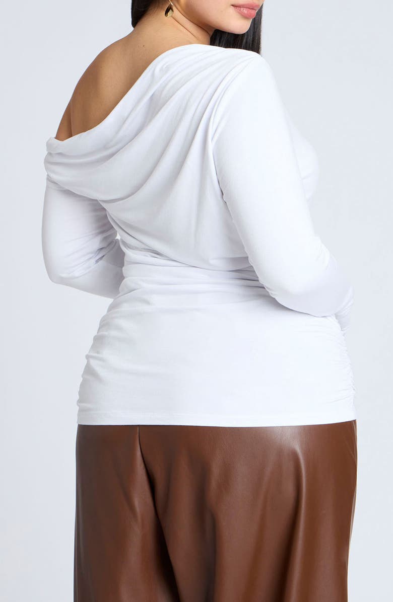 ELOQUII Ruched One-Shoulder Long Sleeve Jersey Top, Alternate, color,