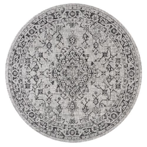Jonathan Y Rozetta Boho Medallion Textured Weave Indoor/outdoor Round Area Rug In Gray/black