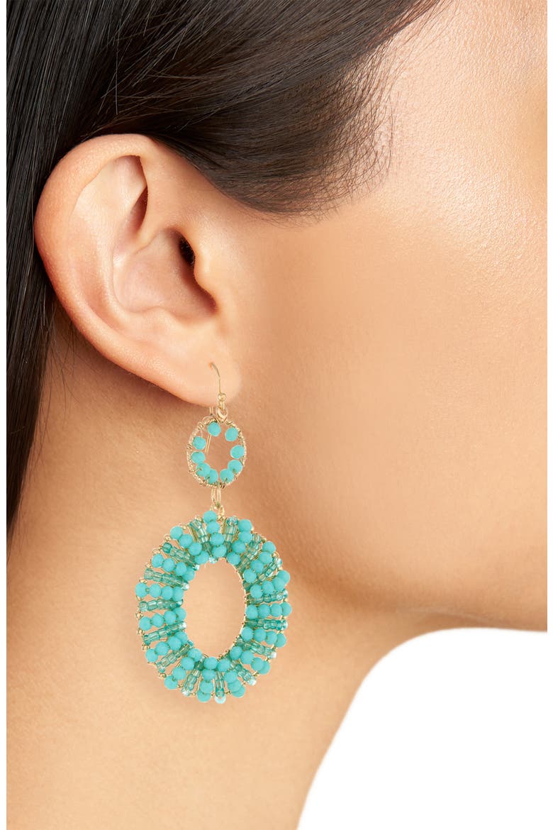 Beaded Oval Double Drop Earrings, Alternate, color, GOLD/ BLUE
