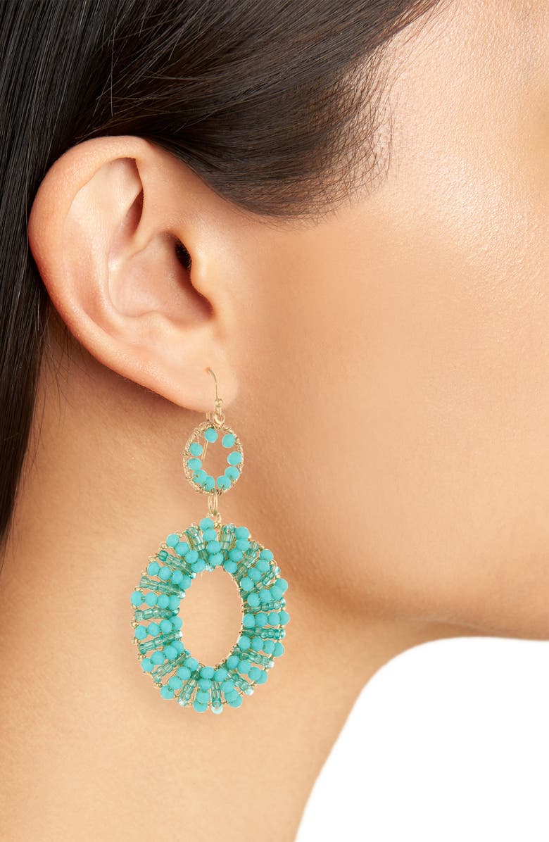Tasha Beaded Oval Double Drop Earrings, Alternate, color, Gold/ Blue