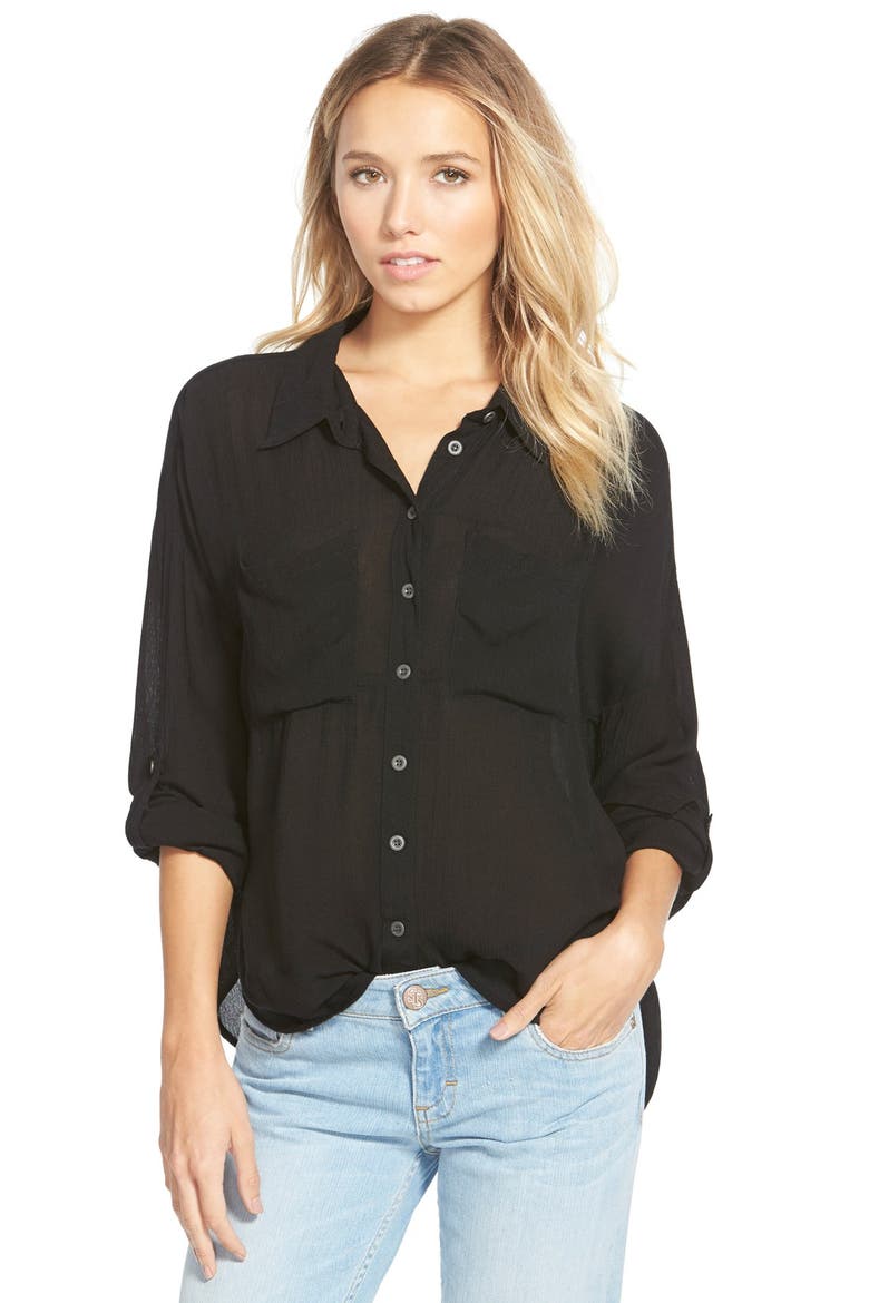 Split Back Collared Shirt, Main, color, BLACK