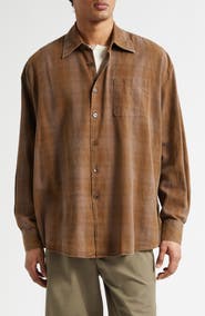 OUR LEGACY Borrowed Check Cotton Flannel Button-Up Shirt