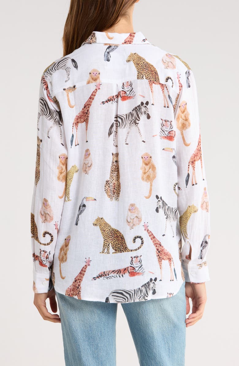 Rails Charli Linen Blend Button-Up Shirt, Alternate, color, Jungle Animals