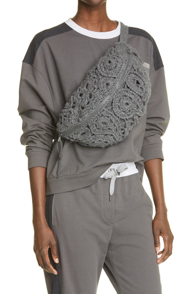 Brunello Cucinelli Crochet Paisley Cashmere Belt Bag, Alternate, color,