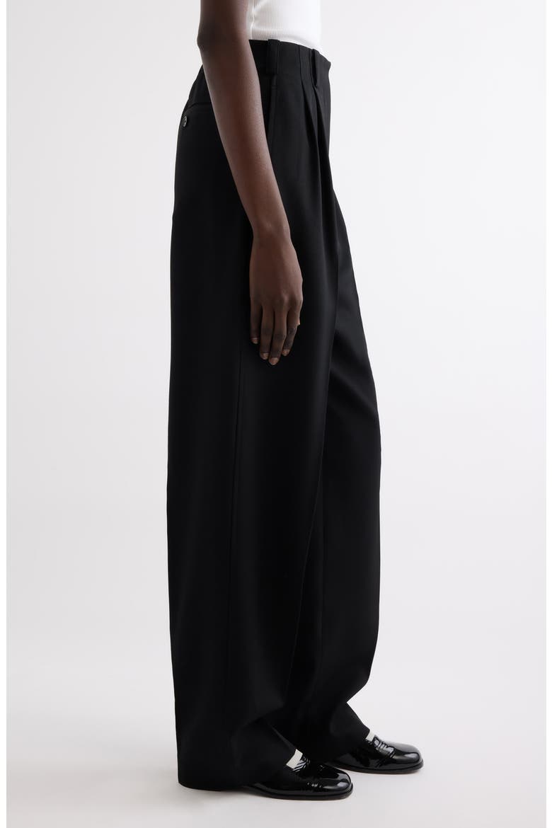Double Pleat Low Waist Wool Grain de Poudre Pants, Alternate, color, BLACK