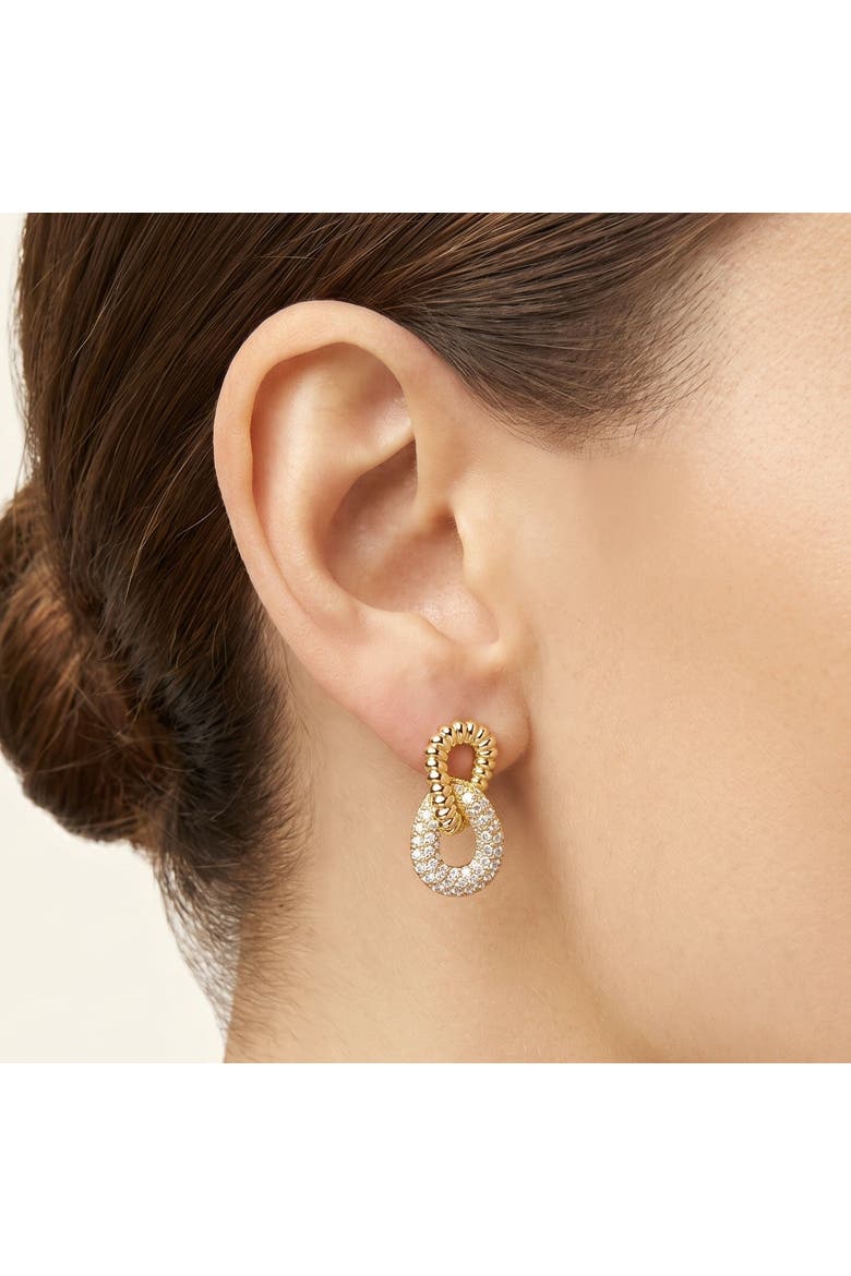 CZ Twist Link Loop Earrings, Alternate, color, Gold Plated Sterling Silver