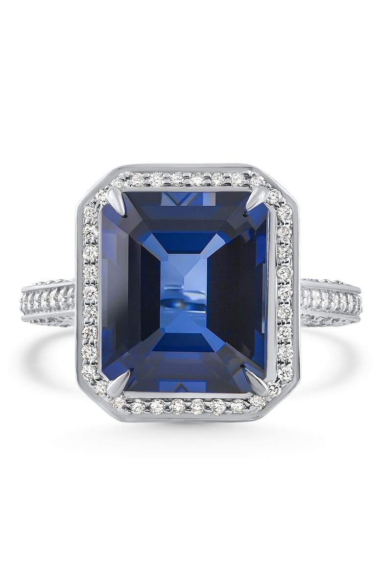 Bliss Diamond 17.45Ct Emerald Cut Blue Sapphire Diamond Ring 14k Gold Lab Grown, Main, color, 14K White Gold