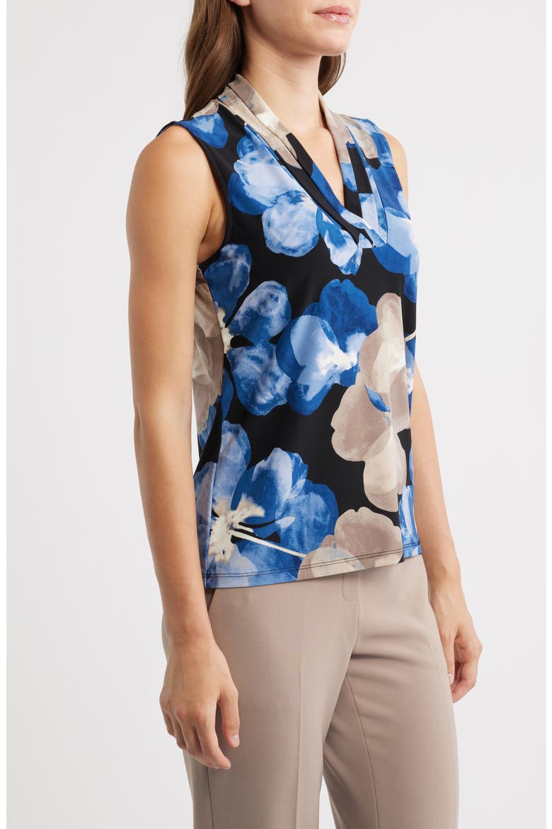 Triple Pleat Floral Sleeveless Top, Alternate, color, ANNE BLACK/ DUTCH BLUE MULTI