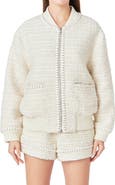Endless Rose Metallic Thread Detail Tweed Bomber Jacket