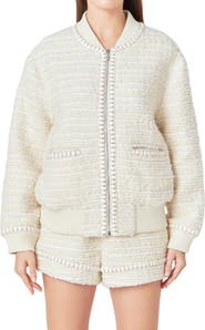Endless Rose Metallic Thread Detail Tweed Bomber Jacket