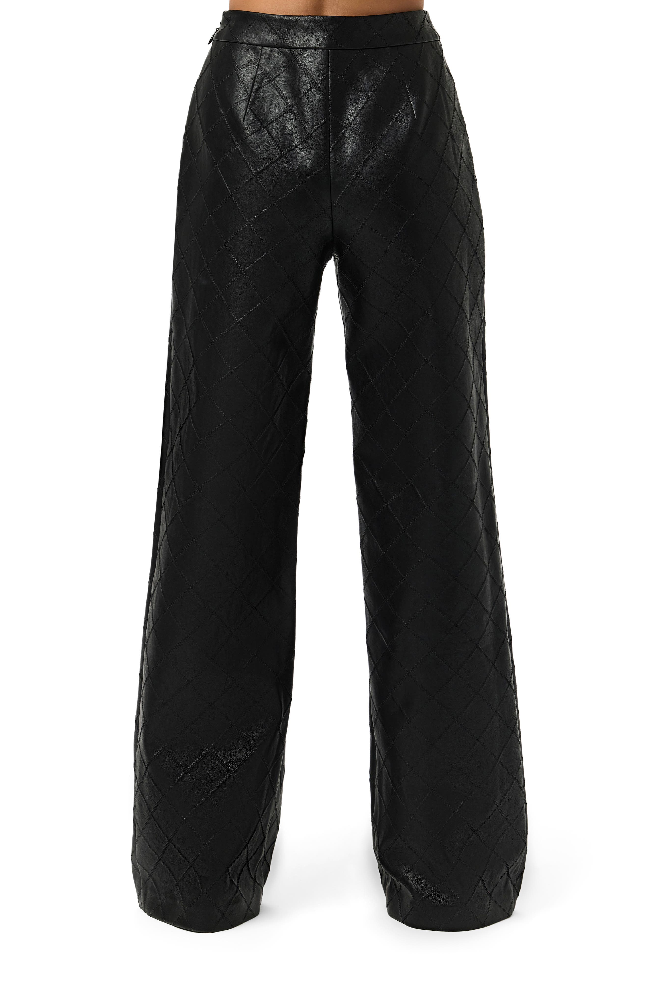 Diamond Stitched Faux Leather Pants - image 2