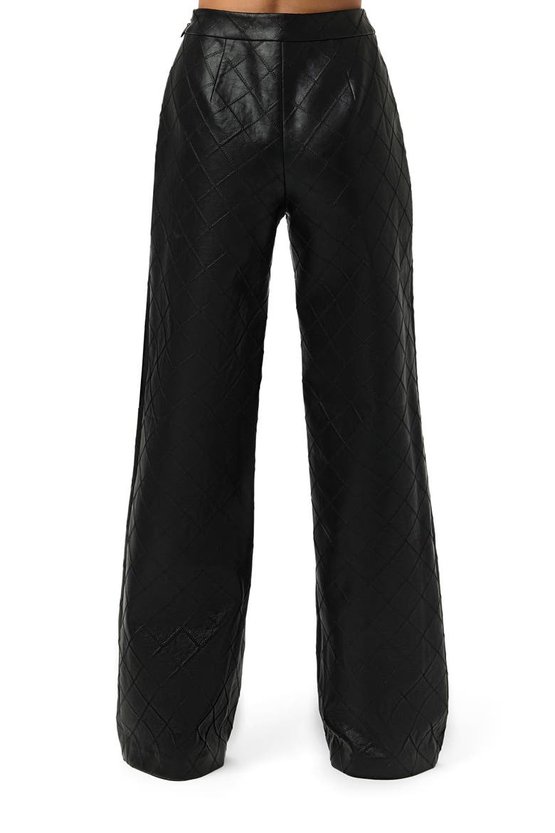 Diamond Stitched Faux Leather Pants, Alternate, color, BLACK