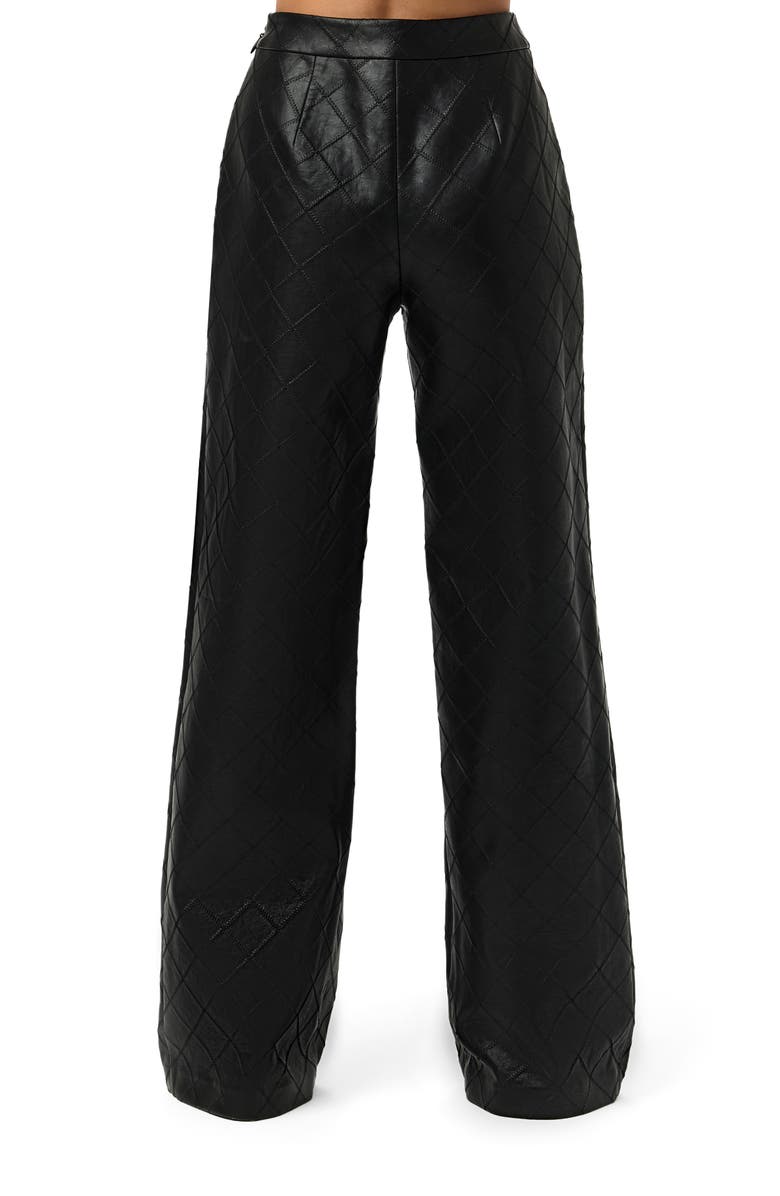 Naked Wardrobe Diamond Stitched Faux Leather Pants, Alternate, color, Black