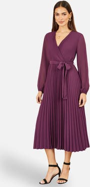 Yumi Pleated Wrap Midi Dress