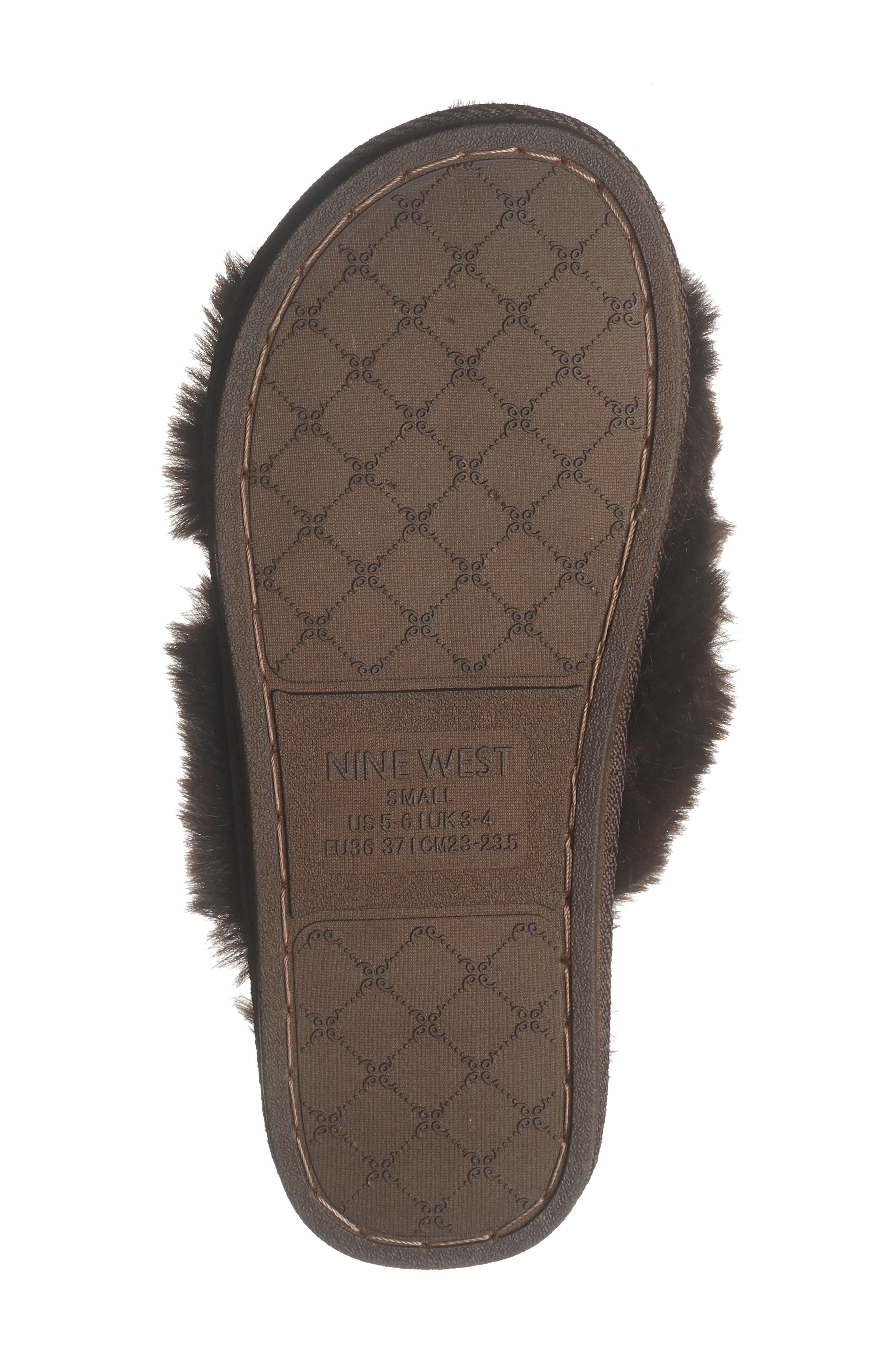 Nine West X-Band Faux Fur Slipper, Alternate, color, Brown