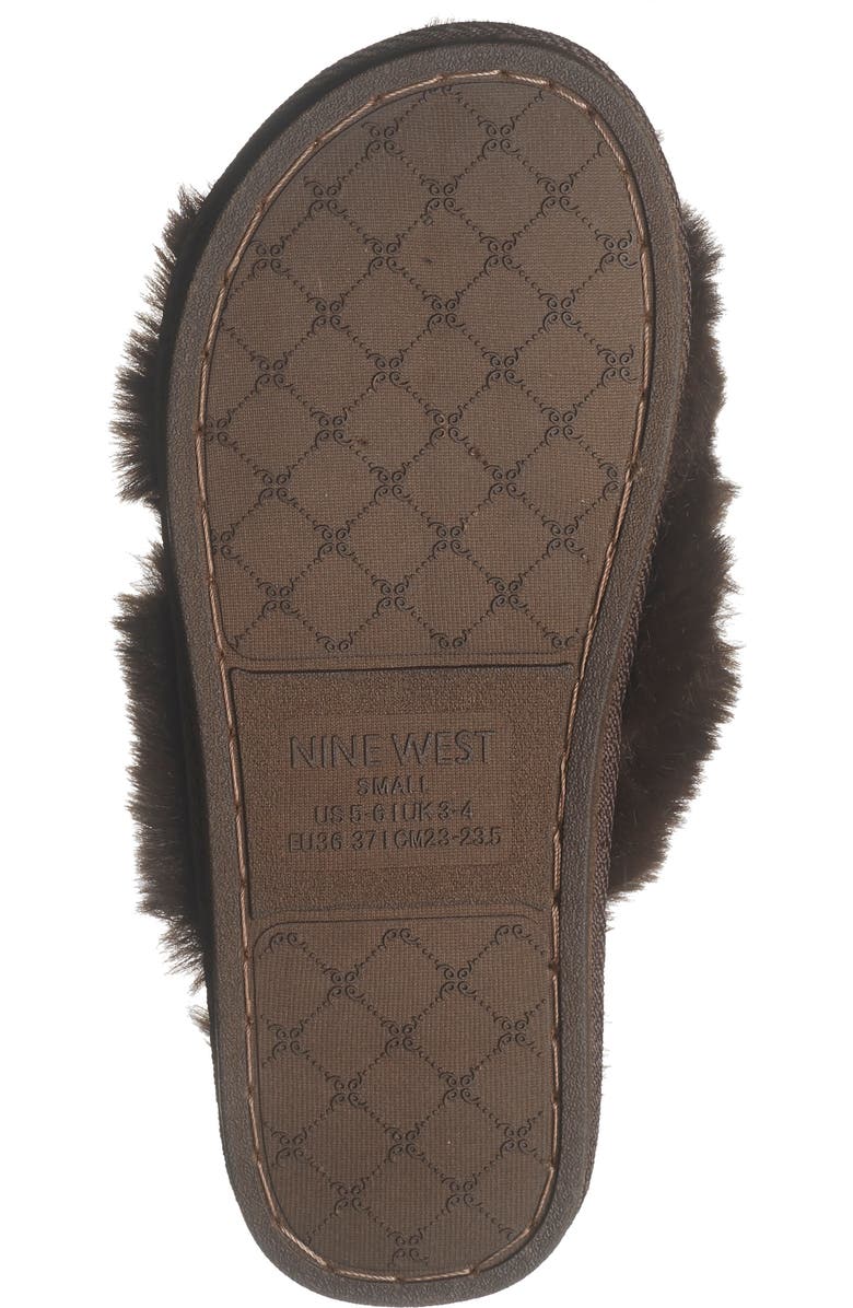 Nine West X-Band Faux Fur Slipper, Alternate, color, Brown