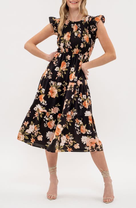 Floral Smocked Tiered Midi Dress