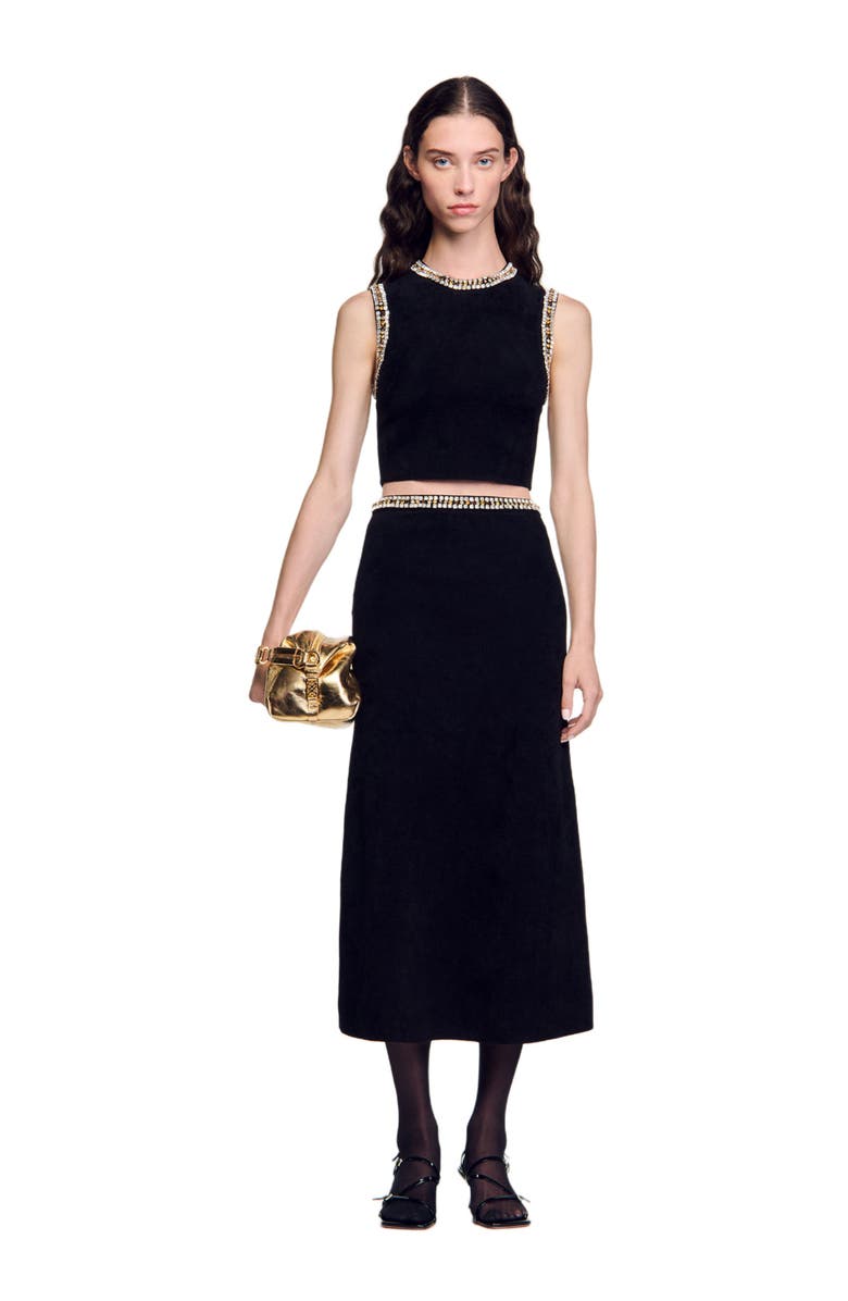 SANDRO Jewellery-neck knit top, Alternate, color, 