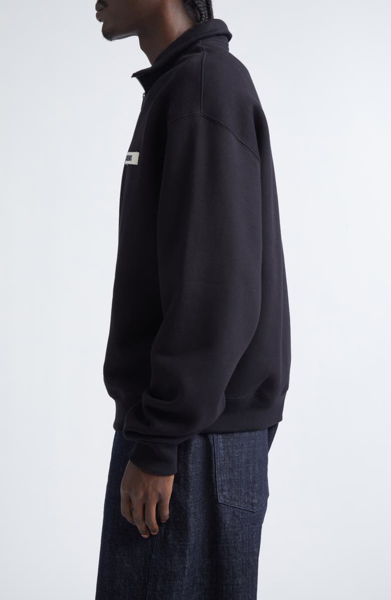 Jacquemus Le Camionneur Gros Grain Half Zip Fleece Sweatshirt, Alternate, color, Black