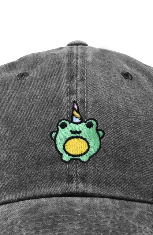 Dalix Froggy Unicorn Embroidered Cap In Washed Black