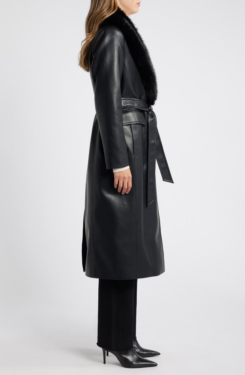 MICHAEL Michael Kors Belted Faux Leather Coat with Faux Fur Collar, Alternate, color,