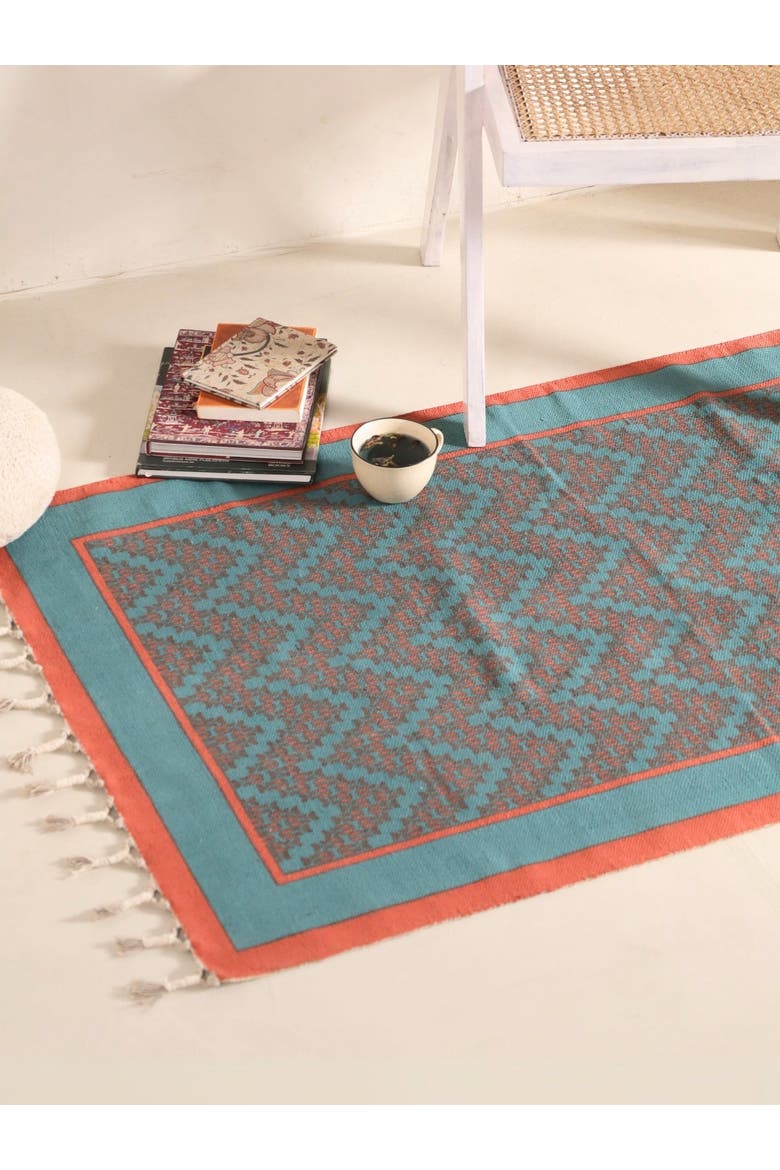 Chintz Cotton Rug, Alternate, color, Teal and Coral