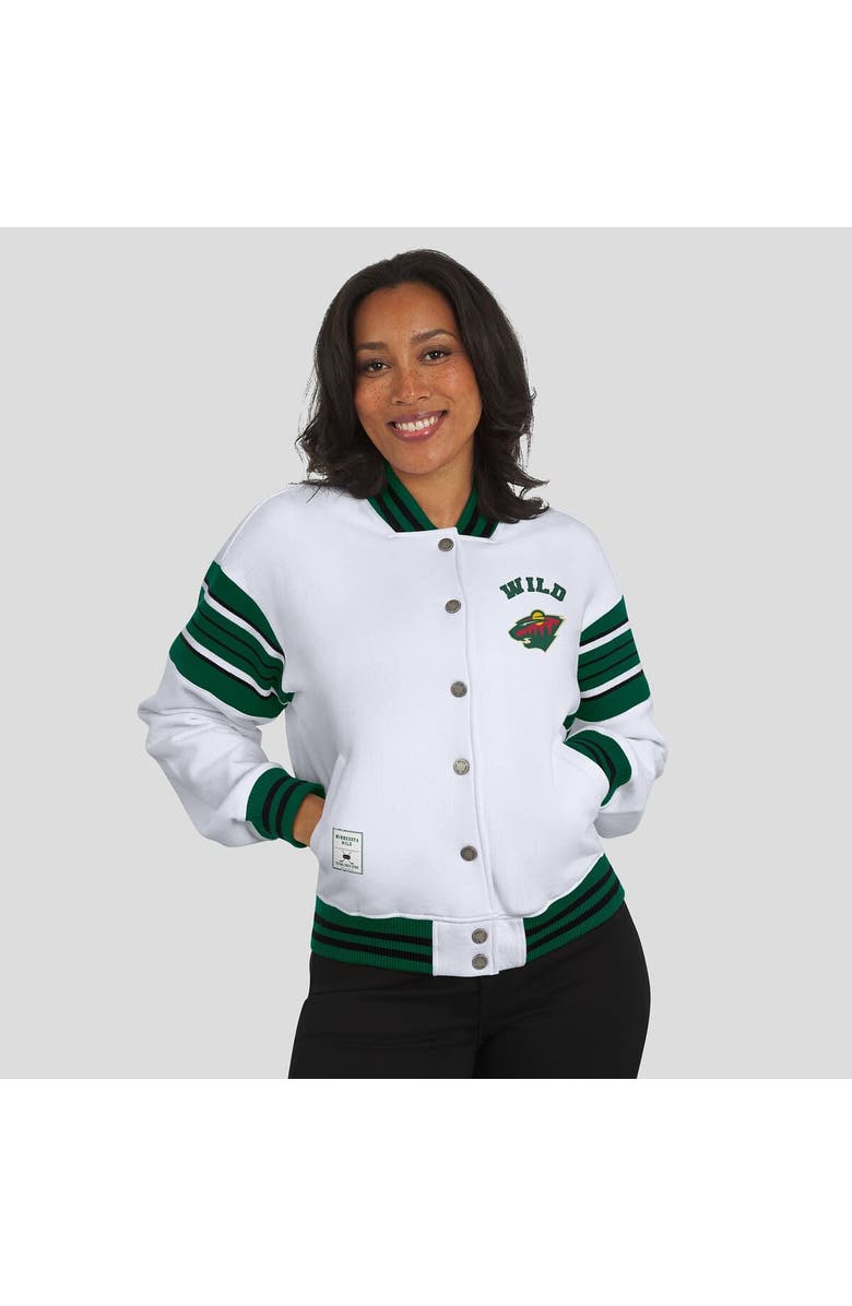 WEAR by Erin Andrews Women's WEAR by Erin Andrews White/Green Minnesota Wild Full-Snap Fleece Sweatshirt Jacket, Alternate, color, Green