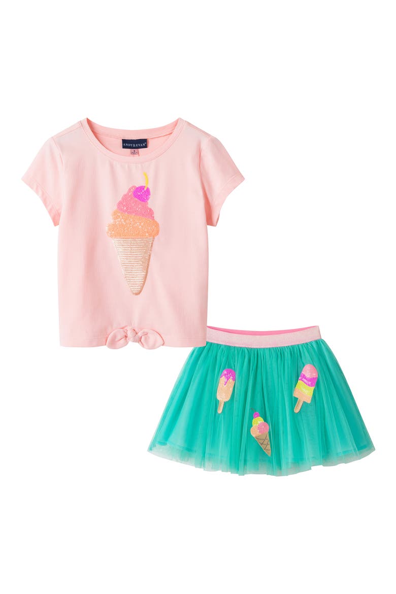Kids' Sequin Tee & Tulle Skirt, Main, color, PINK ICE CREAM