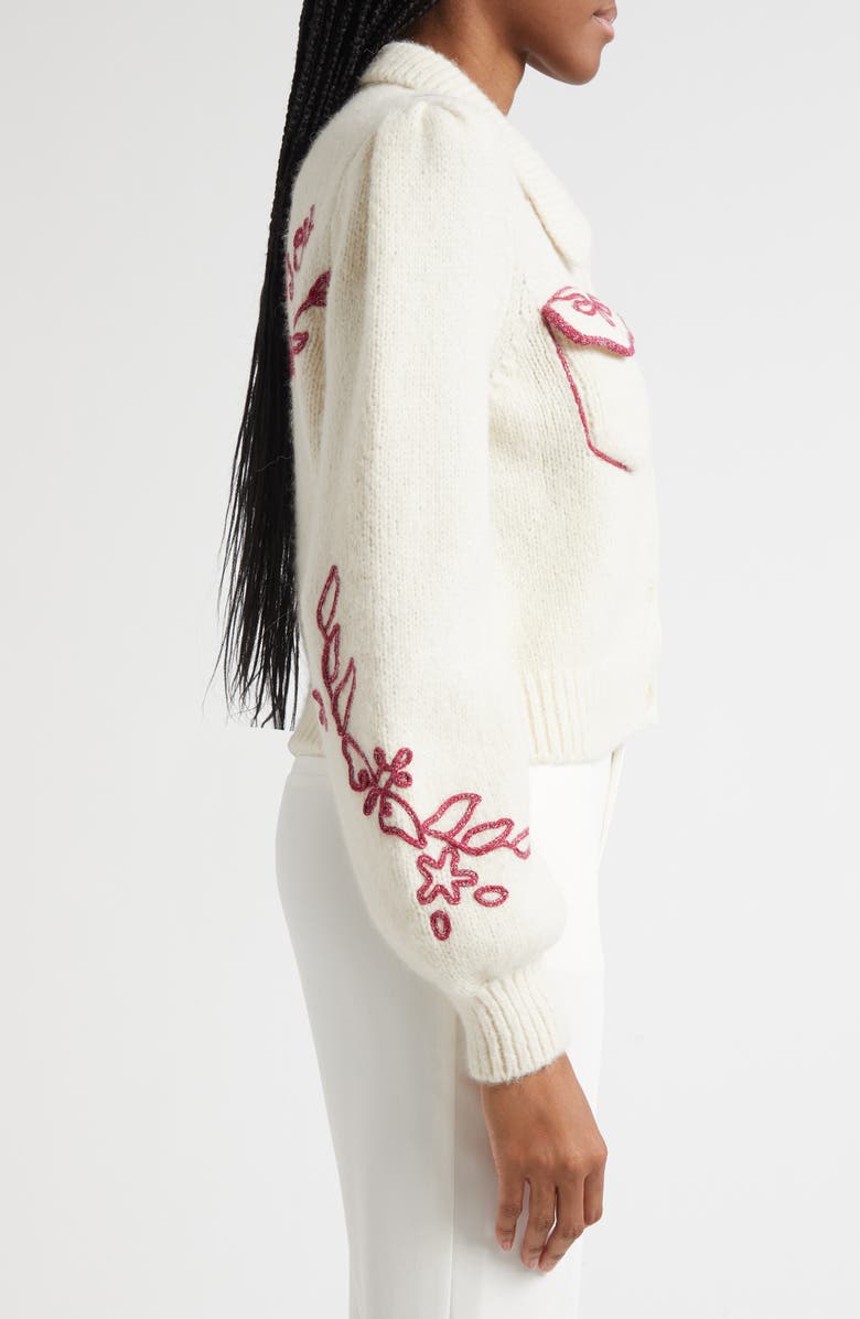 Cinq à Sept Zharia Metallic Soutache Alpaca & Wool Blend Cardigan, Alternate, color, Ivory/Red