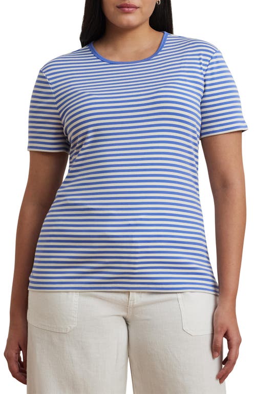 Shop Ralph Lauren Lauren  Stripe Stretch Cotton T-shirt In Soft Lazuli/mascarpone Cream