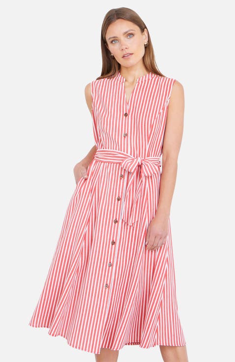 Stripe Midi Sleeveless Shirt Dress