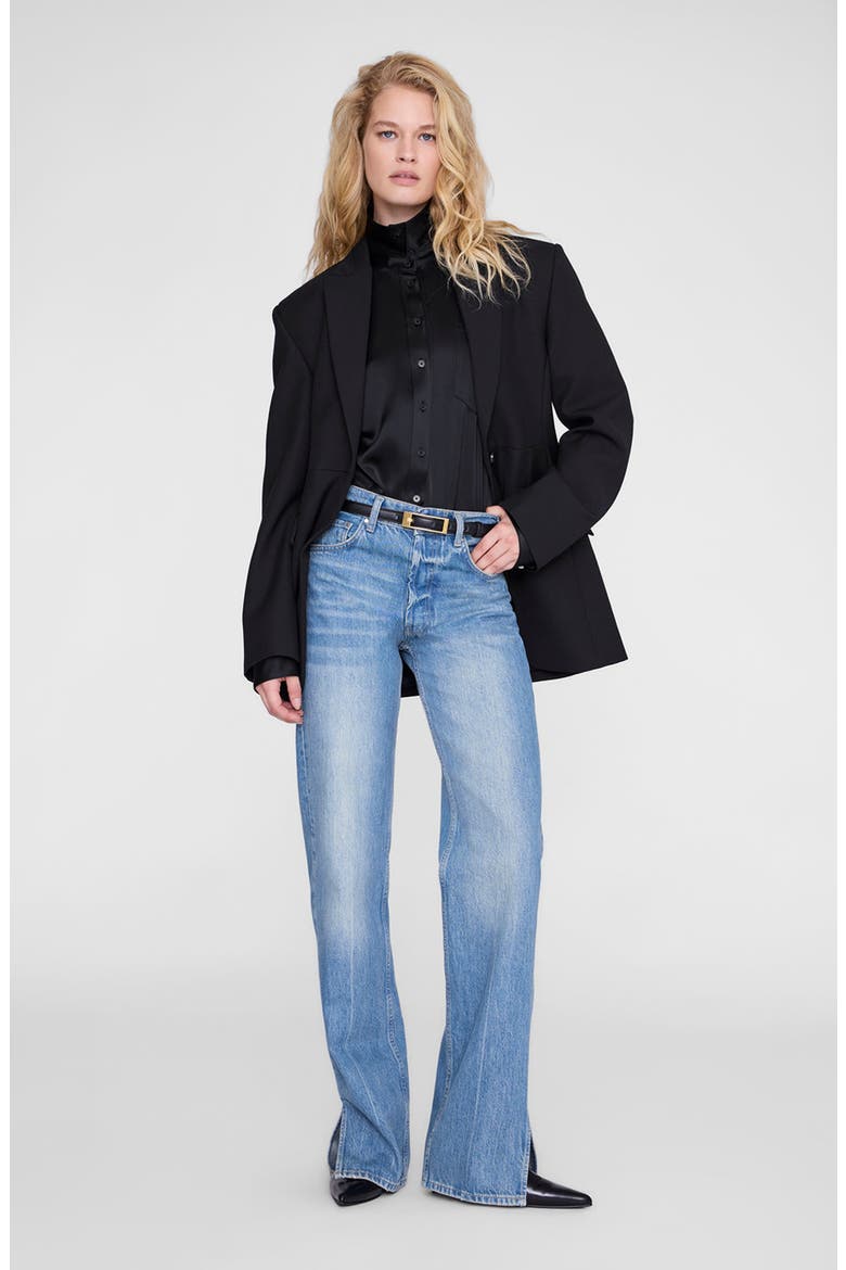 Scott Cropped Satin Shirt, Alternate, color, Black