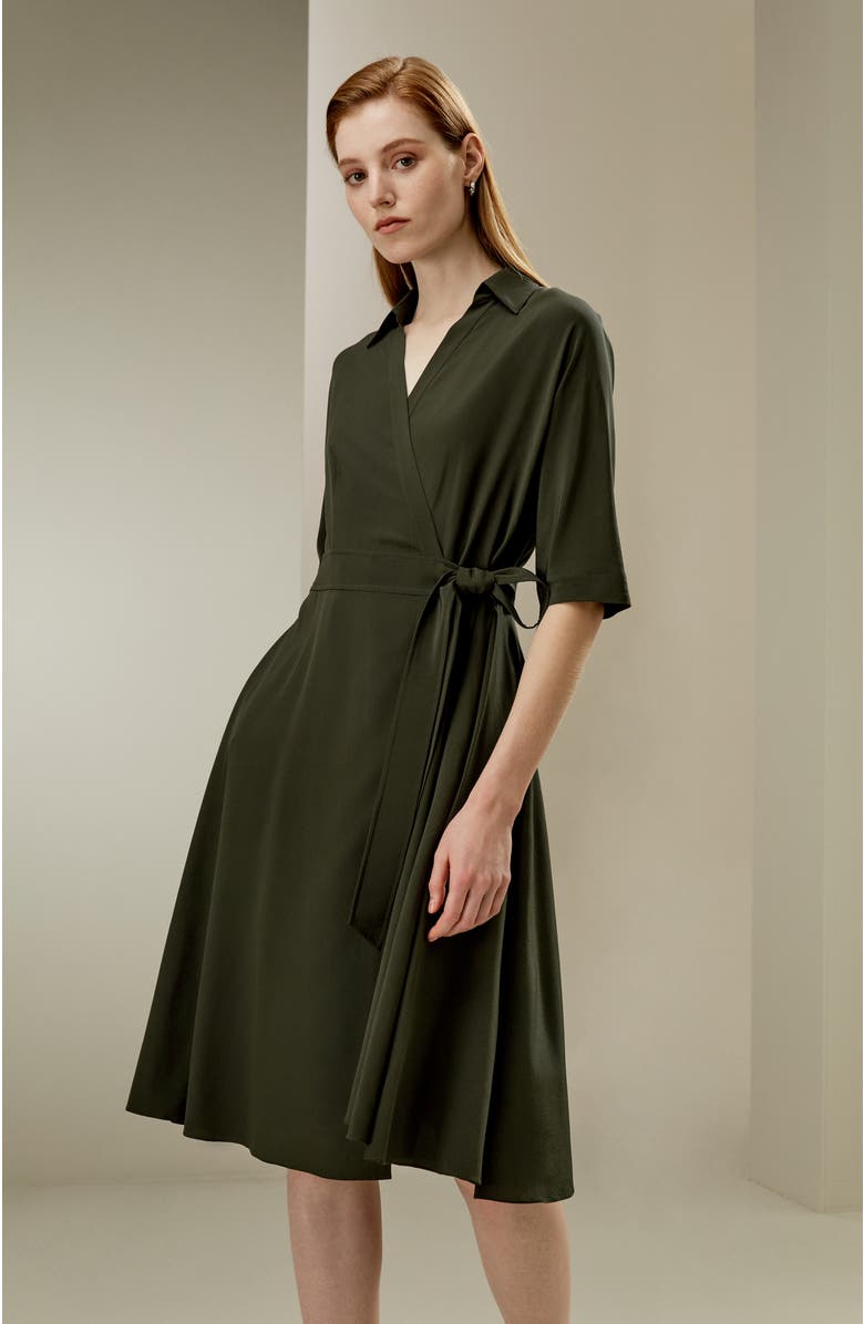 Lilysilk Front Tie Wrap Silk Dress, Alternate, color, Olive Green
