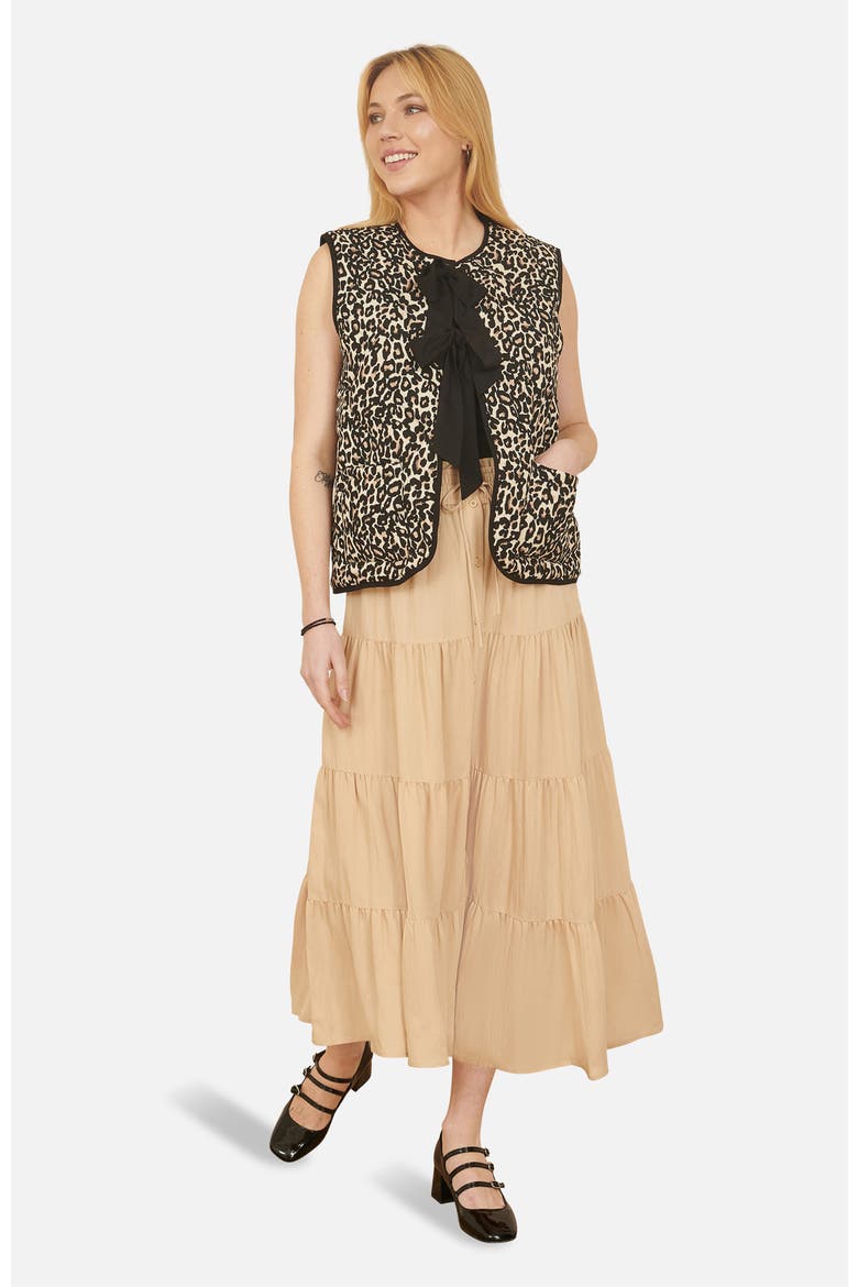 Sleeveless Bow-Tie Leopard Waistcoat, Main, color, Black