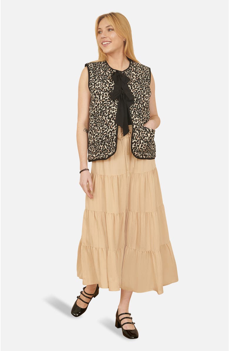 Yumi Sleeveless Bow-Tie Leopard Waistcoat, Main, color, Black