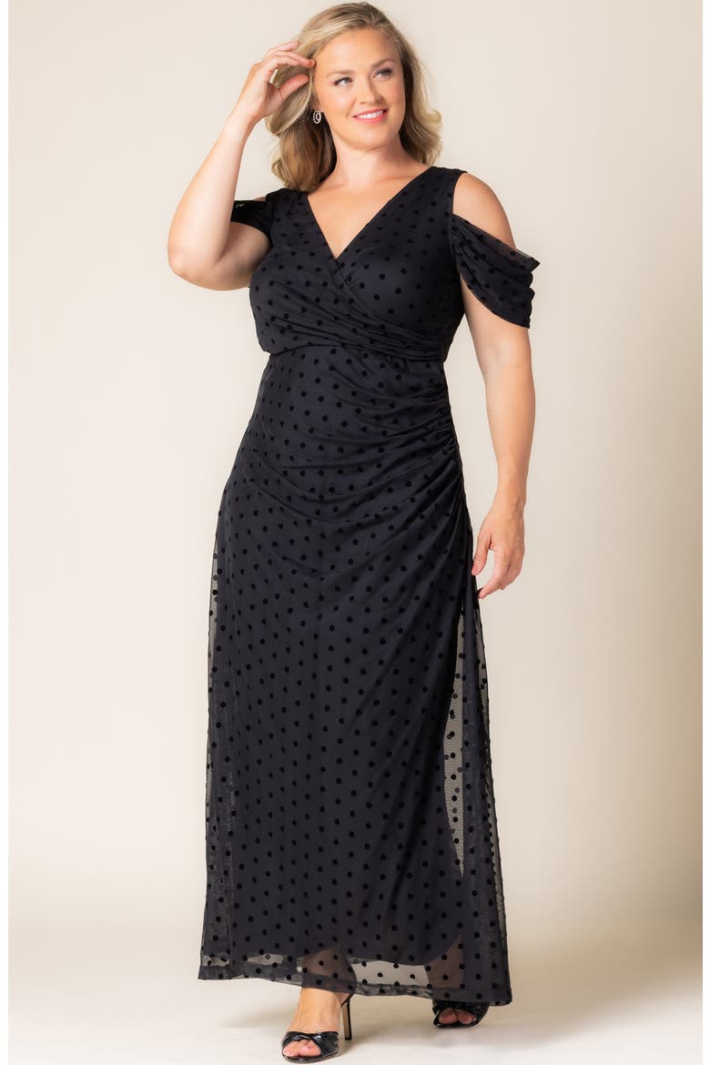 Seraphina Cold Shoulder Mesh Gown, Alternate, color, NOIR DOT