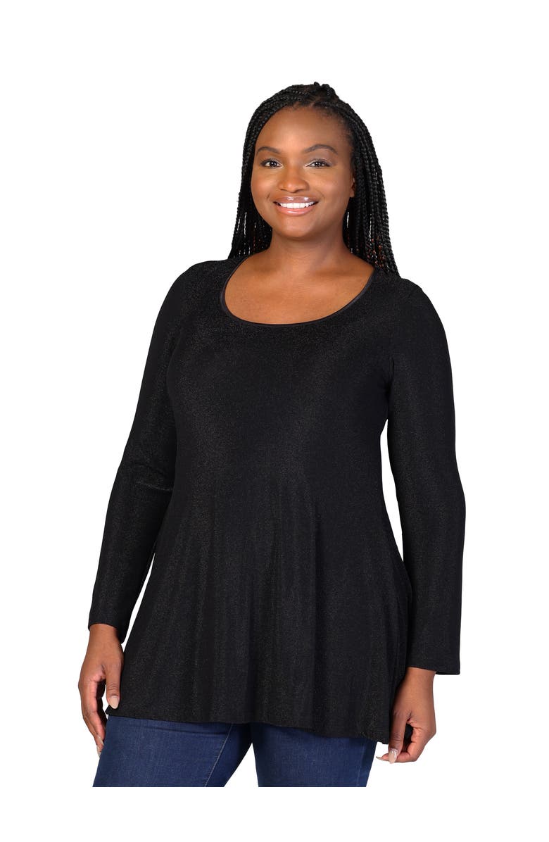24seven Comfort Apparel Scoop Neck Long Sleeve Shimmery Fabric Tunic Top, Alternate, color, Black
