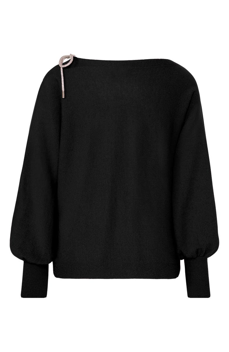 Milly Ida Crystal Tie Shoulder Sweater, Alternate, color, Black