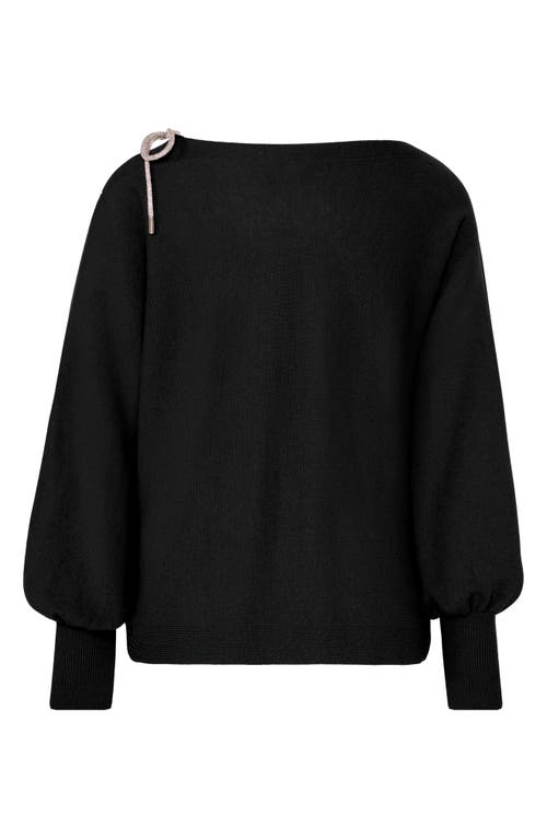 Milly Ida One-shoulder Crystal Tie Sweater In Black