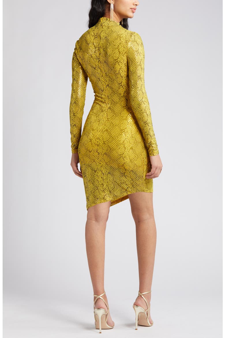 Goldie Sequin Ruched Asymmetric Long Sleeve Dress, Alternate, color, GOLD