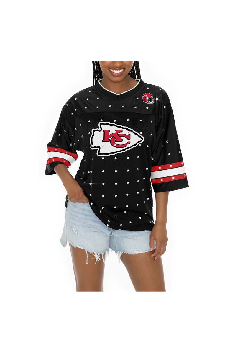 GAMEDAY COUTURE Women's Gameday Couture Black Kansas City Chiefs Kickoff Time Allover Rhinestone Sports Stripe Jersey V-Neck T-Shirt, Alternate, color, 