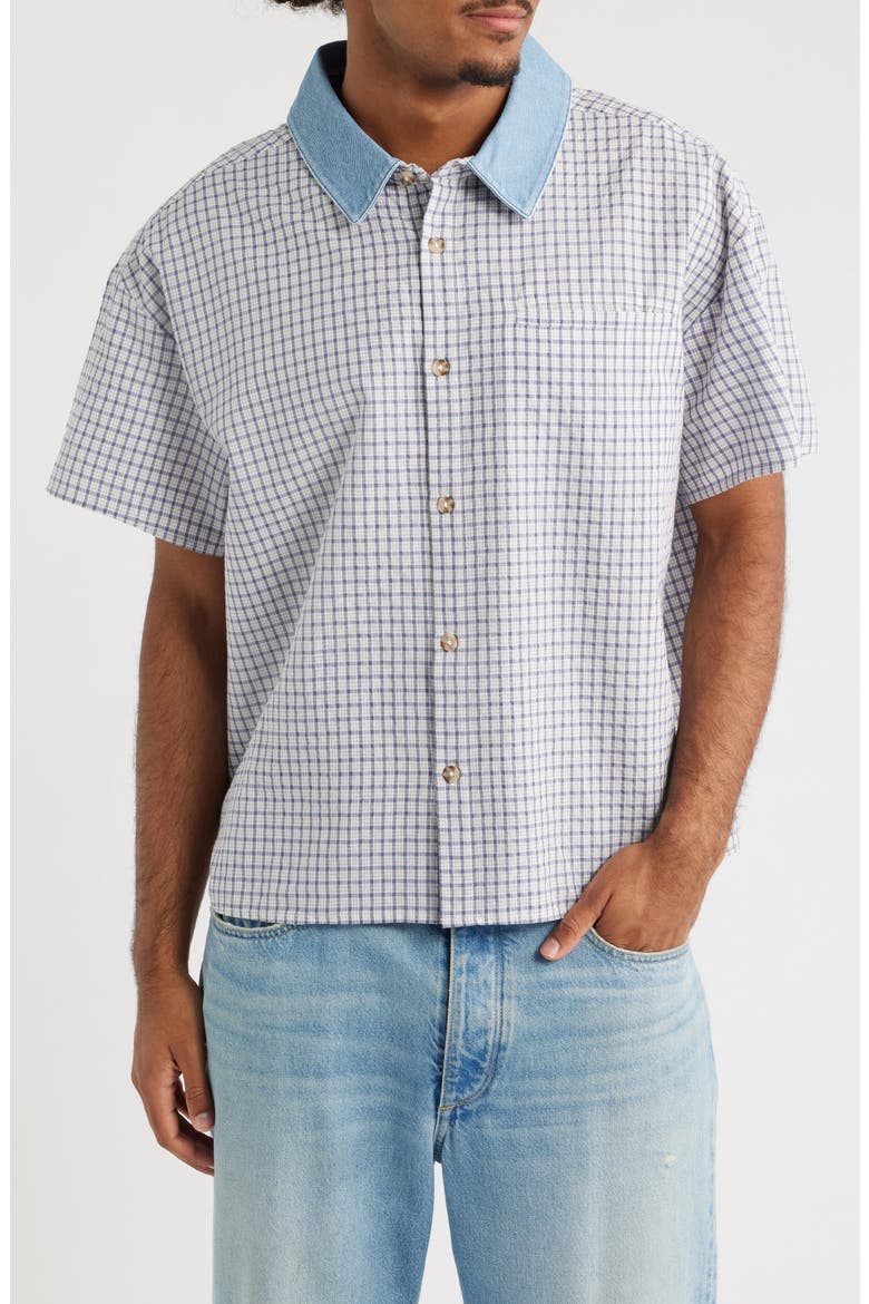 Contrast Collar Short Sleeve Button-Up Shirt, Main, color, SUMMER PLAID