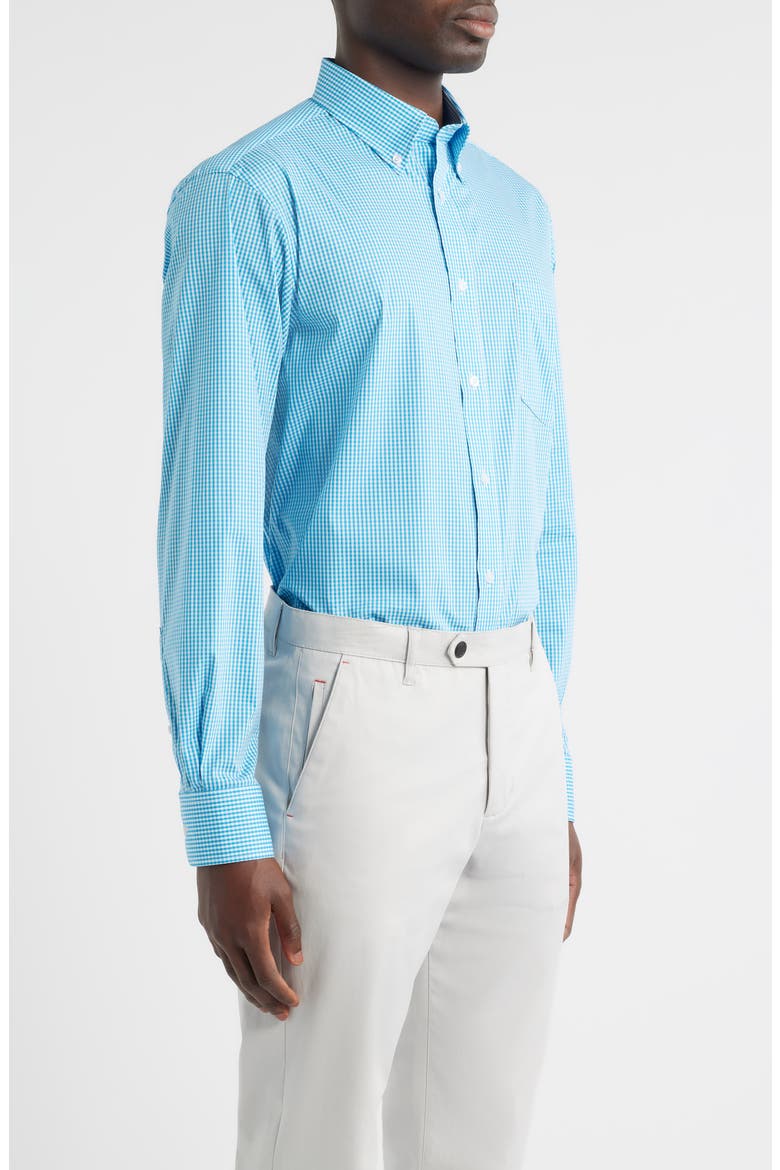 Regular Fit Teal Gingham Check Cotton Button-Down Oxford Shirt, Alternate, color, TEAL