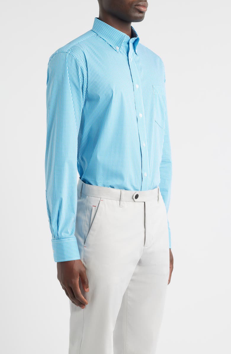 Roffe Accessories Eagle Regular Fit Teal Gingham Check Cotton Button-Down Oxford Shirt, Alternate, color, 