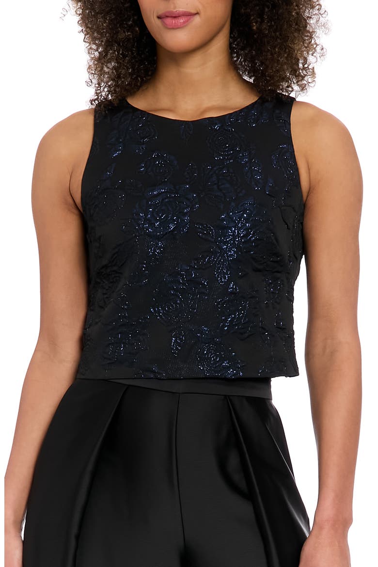 Floral Sleeveless Jacquard Crop Top, Main, color, BLACK/ BLUE
