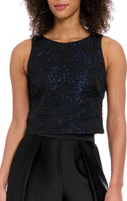 Muse Floral Sleeveless Jacquard Crop Top
