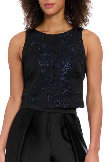 Muse Floral Sleeveless Jacquard Crop Top