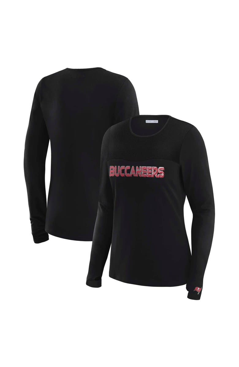 WEAR by Erin Andrews Women's WEAR by Erin Andrews x Gracie Hunt Black Tampa Bay Buccaneers Mesh Panel Long Sleeve T-Shirt, Main, color, Black